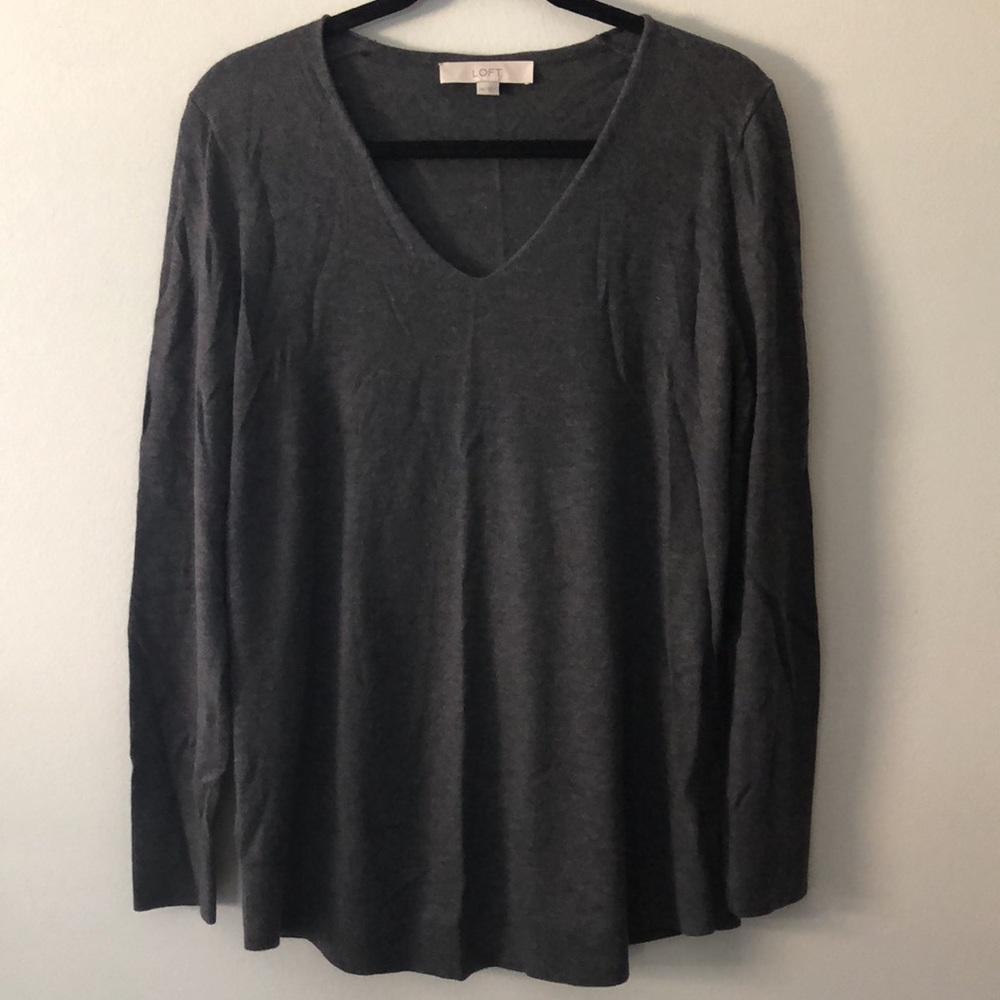 Loft Maternity V-Neck Charcoal Sweater, Size Medium